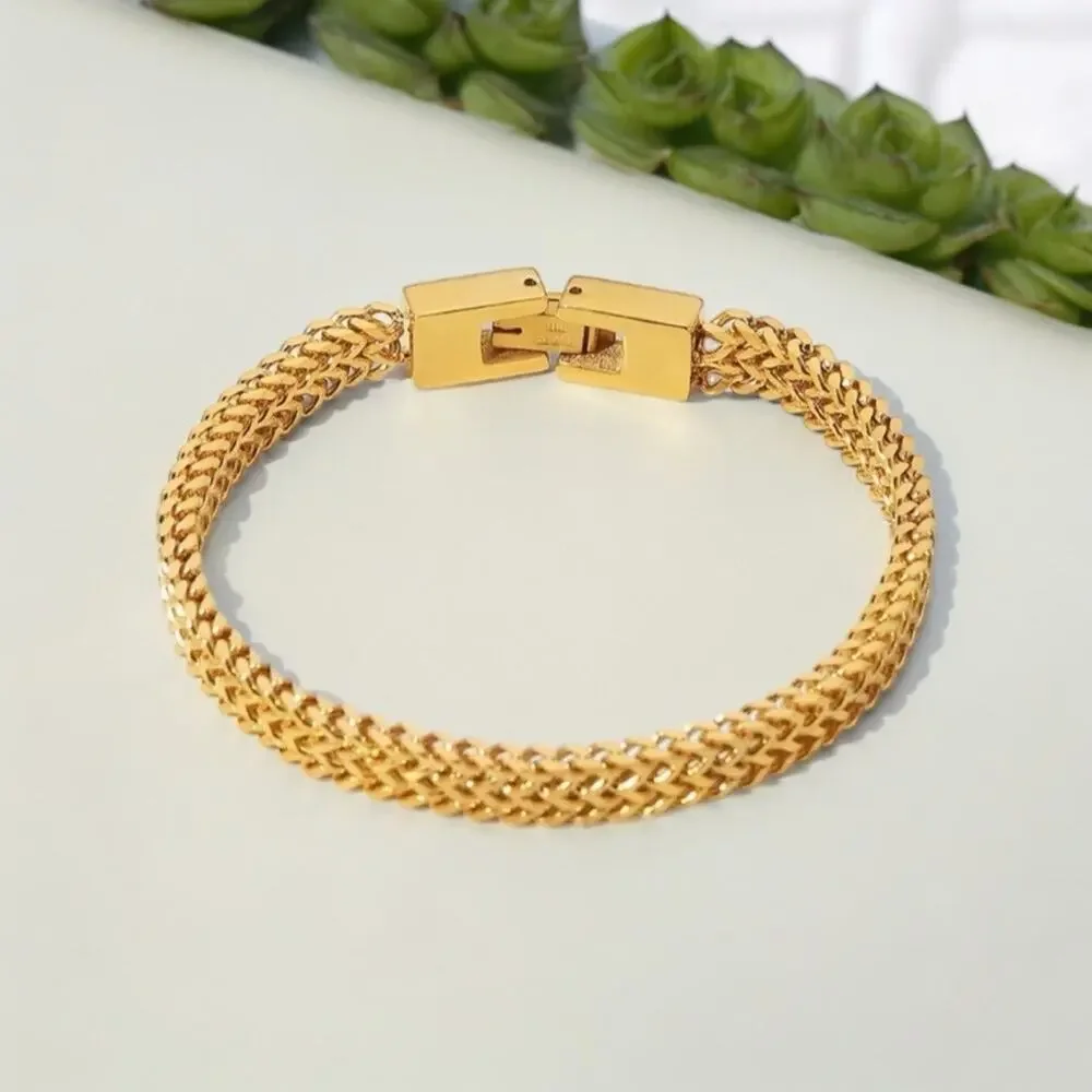 NEW 18K yellow gold plated double layer wheat chain bracelet jewelry B20B